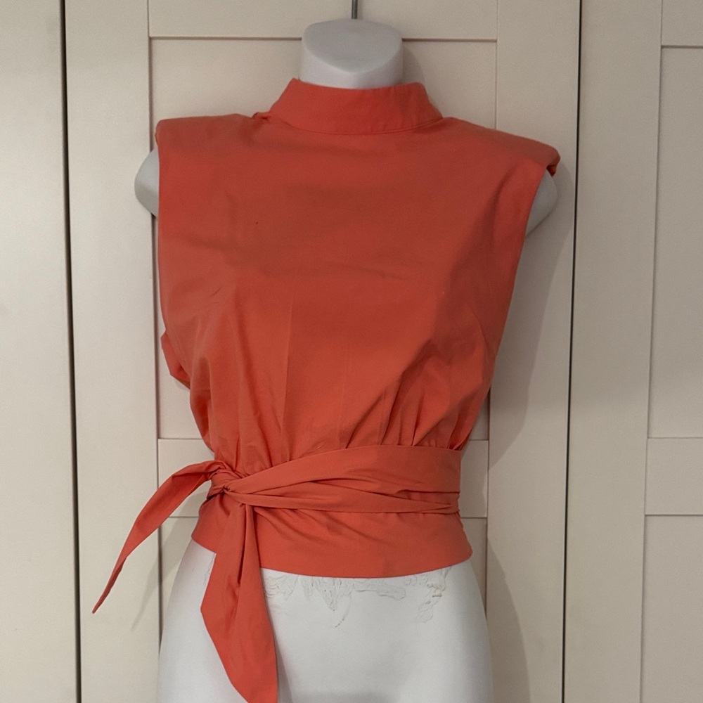 Express Sleeveless Wrap Blouse - Coral